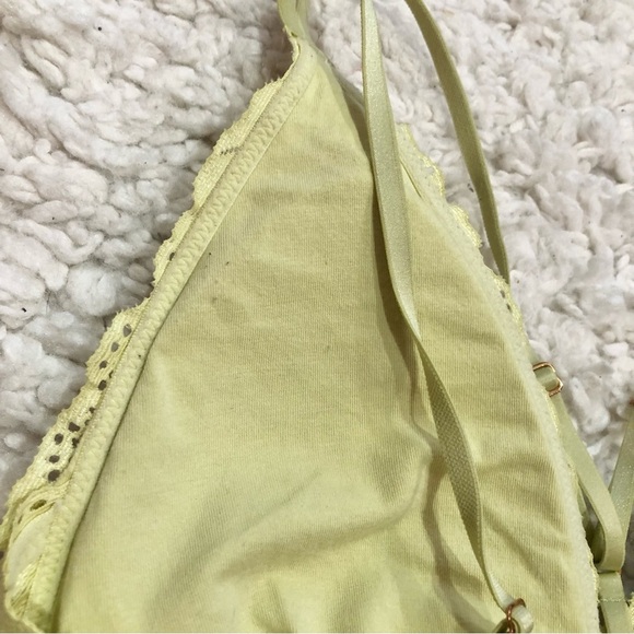 Aerie Sunflower Lace Padded Plunge‎ Bralette Kitchy Mist Yellow Medium - Picture 3 of 7